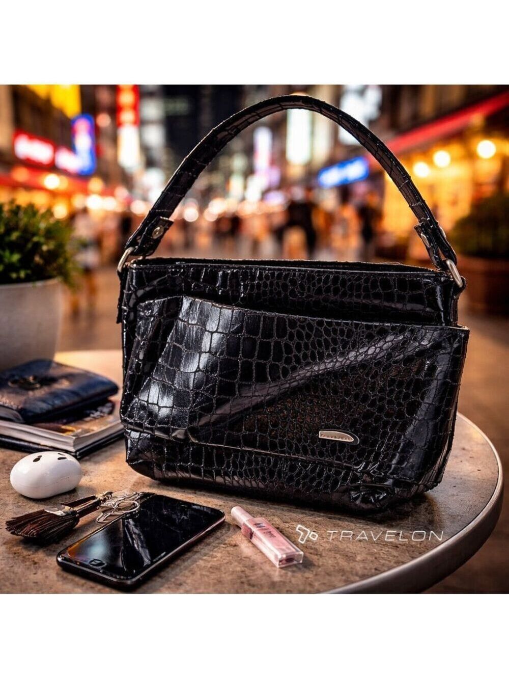 Travelon RFID Blocking Faux Croc Shoulder Bag Evening Travel Purse